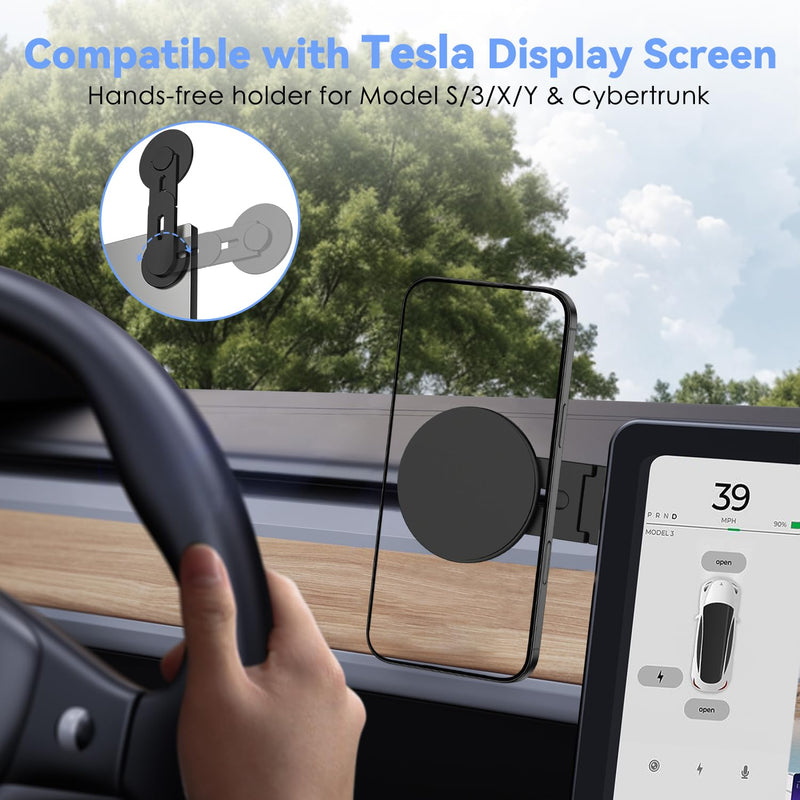 CloudValley Magnetic Laptop Phone Holder, 360° Rotating Mount Compatible with iPhone MagSafe and All Phones, MacBook, PC Monitor, Screen Stand for Tesla, Portable Accessory, Black