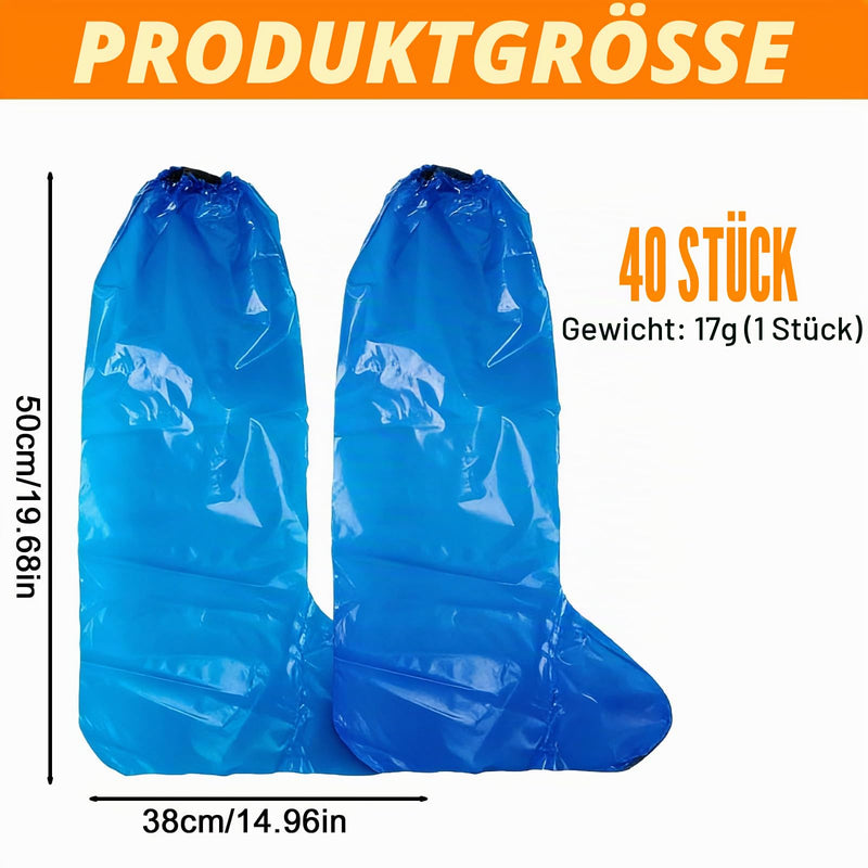 Pack of 40 Disposable Shoe Covers, Waterproof Shoe Covers with Elastic Band, Overshoes, Disposable, Non-Slip, PE Rain Sleeves for Outdoor, Camping, Travel, Blue, 38 x 50 cm