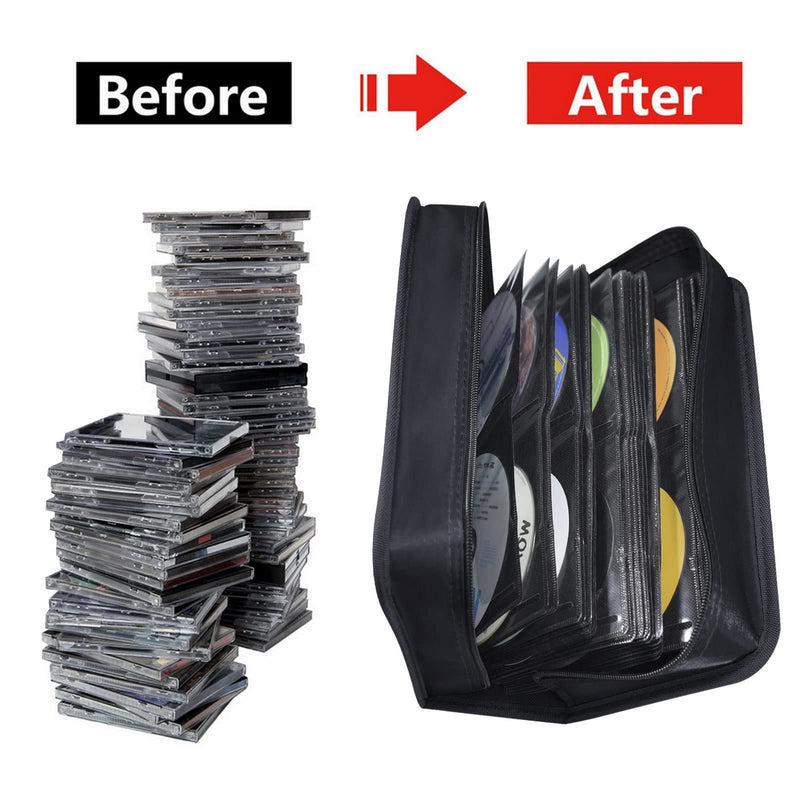 CD Case DVD Storage Holder, CD/DVD Case Wallet 128 Capacity DVD Cases Organizer CD Binder, Portable CD Wallet for Home Travel (Black binder, Black) Black binder