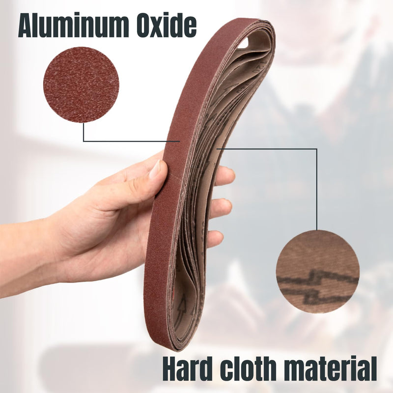 POWERTEC 1x30 Sanding Belts + 5 Inch PSA Sanding Disc Set, 64PK, Aluminum Oxide 4 Each 60/80/120/180/240/400 Grits 1 x 30 Sanding Belt & 20 Each 60/80 Grits Adhsive Sanding Discs (45501) 5" Asst+Belt 64pk