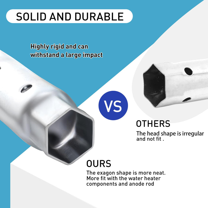 1 PK RV Water Heater Element Wrench Socket(screwdriver included), Dual Anode Rod Hex Wrench Removal Tool,1-1/16 in x 1-1/2 in x 6 in Hex Socket for All RV Camper Travel Trailer Motorhome & Residential Silvery