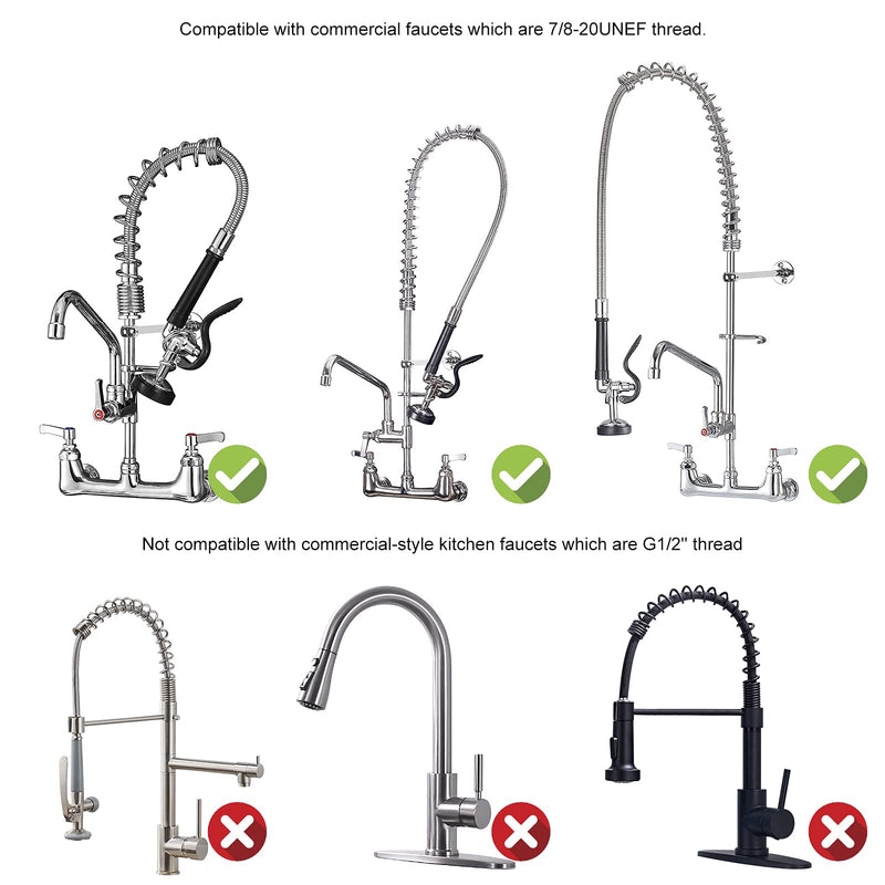 Commercial Sink Sprayer Pre Rinse Sprayer Replacement for Commercial Kitchen Faucet - 1.42 GPM High Pressure Dish Spray Pre Rinse Spray Valve with Handle Chrome Polished (Grey) Round Gray