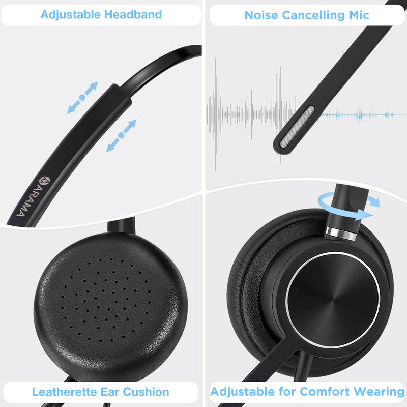Arama 2024 Upgraded USB Headset with Microphone Noise Cancelling & in-line Controls, Computer Headset with Microphone for Laptop PC Home Office Online Class Skype Zoom Clear Chat