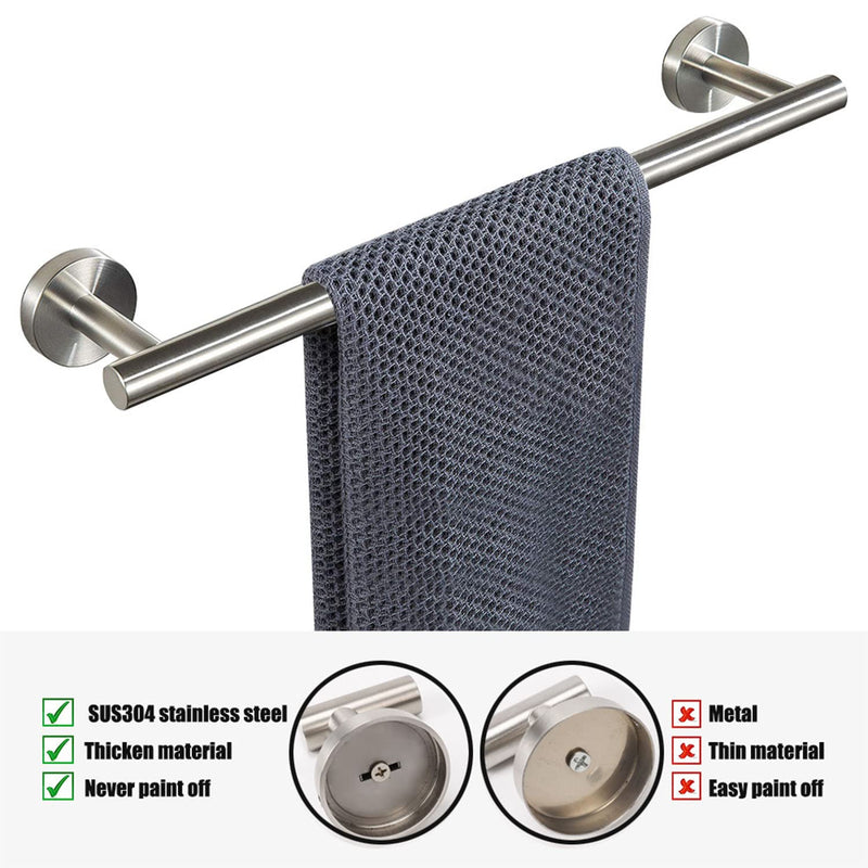 TocTen Bath Towel Bar - 2 Pack Thicken SUS304 Stainless Steel Towel Rack for Bathroom, Bathroom Hardware Accessories Towel Rod Heavy Duty Wall Mounted Towel Holder (16 Inch, Brushed Nickel) 16 IN 2 PACK