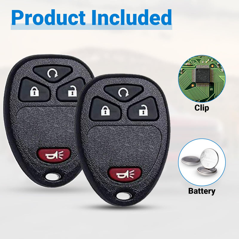 Keyless Entry Remote Car Key Fob Compatible with Chevy Silverado Avalanche Captiva Tahoe Traverse, GMC Sierra Acadia, 4 Buttons 2007-2015 Remote Start Replacement OUC60221/OUC60270 (2 Packs)