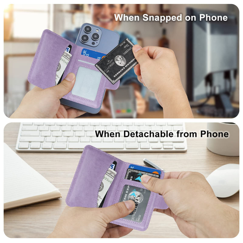 Bocasal for MagSafe Wallet Magnetic Card Holder, RFID Blocking Leather Card Slots for iPhone 15/14/13/12 Pro/Max/Plus, Adjustable Kickstand Flip Mag Safe Wallet (Purple) Purple