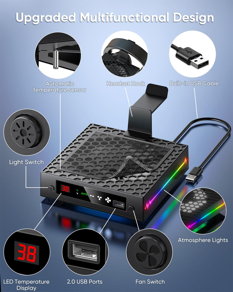 [LED Display] - Auto Cooling Fan for Xbox Series X with 9 RGB Light Modes, Cooling System Adjustable by Temperature with 4 Gears for Xbox Series X Console,Cooler & Light Switch,Headset Hook,USB Port