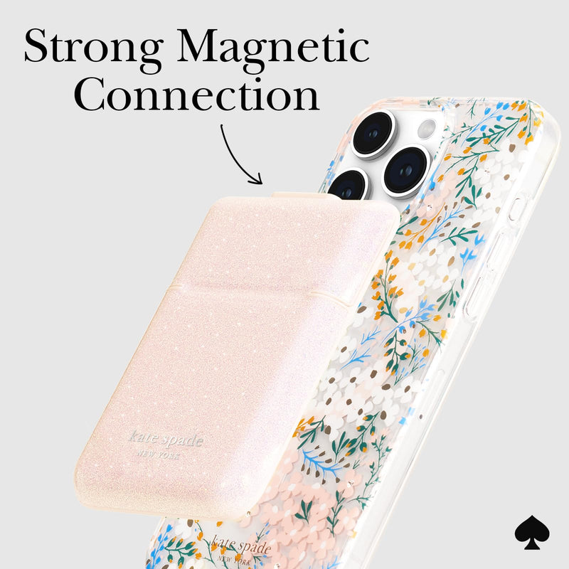 Kate Spade New York Magnetic Flip Phone Wallet/Card Holder - Compatible with MagSafe Phones and Cases - That Sparkle Pink