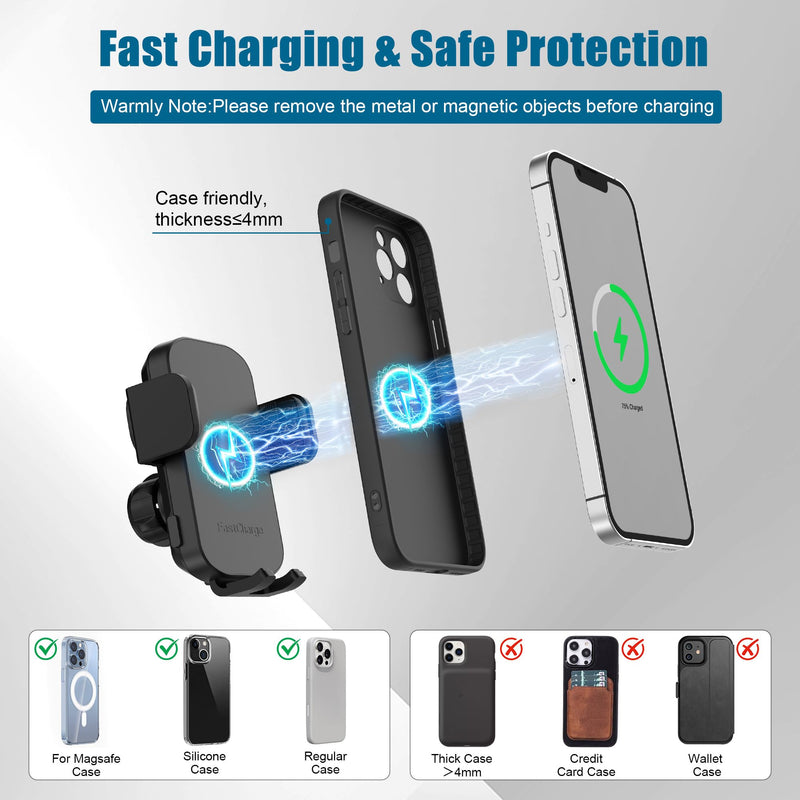 Wireless Car Charger Phone Mount Cup Holder, 3 in 1 15W Fast Charging Auto Clamping Cup Holder Expander for Car, Phone Holders for Your Car CupHolder Wireless Charger Compatible for All Smartphones