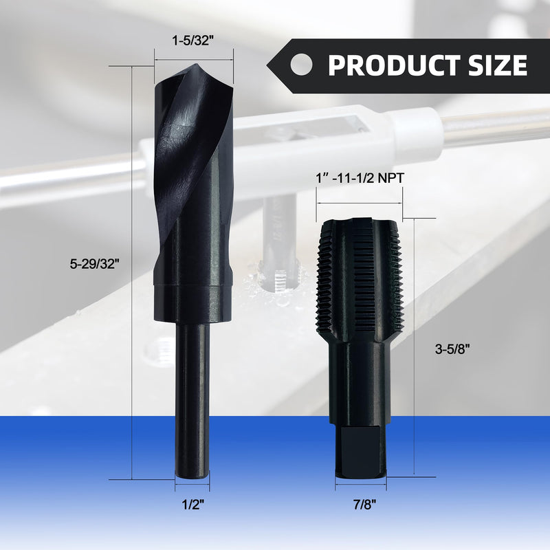 1"-11-1/2 NPT Pipe Tap and 1-5/32" drill Set, Carbon Steel Hand Threading Plumbing Tap Set for Plumbers Mechanics DIY Thread cutting tools 1"-11-1/2 NPT Tap, 1-5/32" Drill