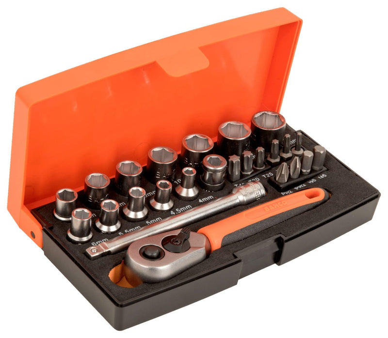 Bahco SL25 25 Piece 1/4" Drive Metric Socket and Bit Set 4-13mm Single