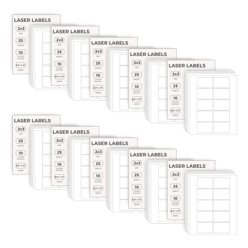 ChromaLabel 2" x 3" Printable Labels, Compatible with Laser and Inkjet Printers, 25 Sheets per Pack, White – Pack of 10