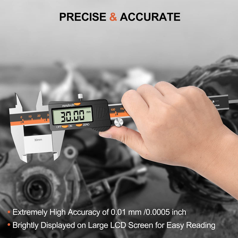 Digital caliper, 150mm / 6-inch digital caliper with large LCD display for external, internal and depth measurements