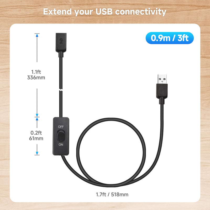 Cable Matters 2-Pack USB On Off Switch - 3ft, Support Data and Power, Short USBA Extension Cable with ON Off, USB Power Switch 3 ft