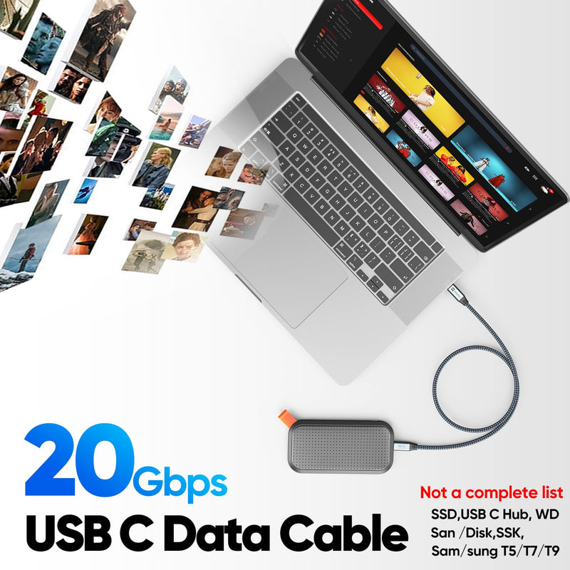 USB C to USB C Cable 10FT Long,Type-C Video Data Charging Cable (4K@144Hz, 20Gbps, 240W), USB 3.2 Gen 2 (Thunderbolt 3/4/5 Compatible) for Laptop,Phone, Monitor, Tablets, Docking, SSD,Camera Grey 1