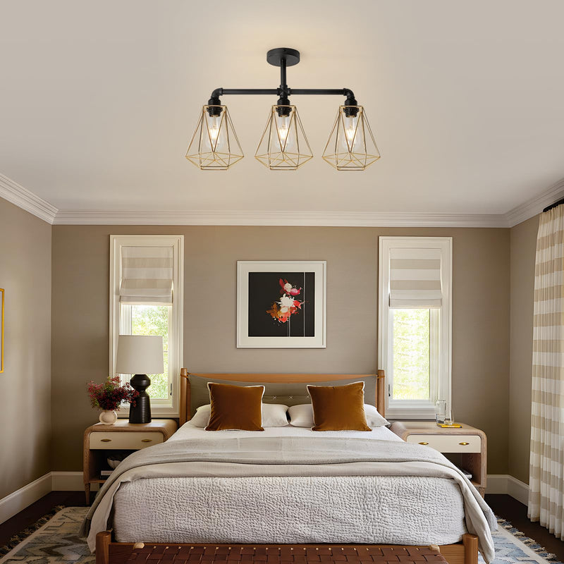SEEBLEN 3-Lights Modern Semi Flush Mount Ceiling Light Gold,Industrial Hallway Light Fixtures Ceiling Mount Farmhouse Chandelier Ceiling Light for Kitchen Island Dining Room Hallway Porch Foyer. 3-light（A）