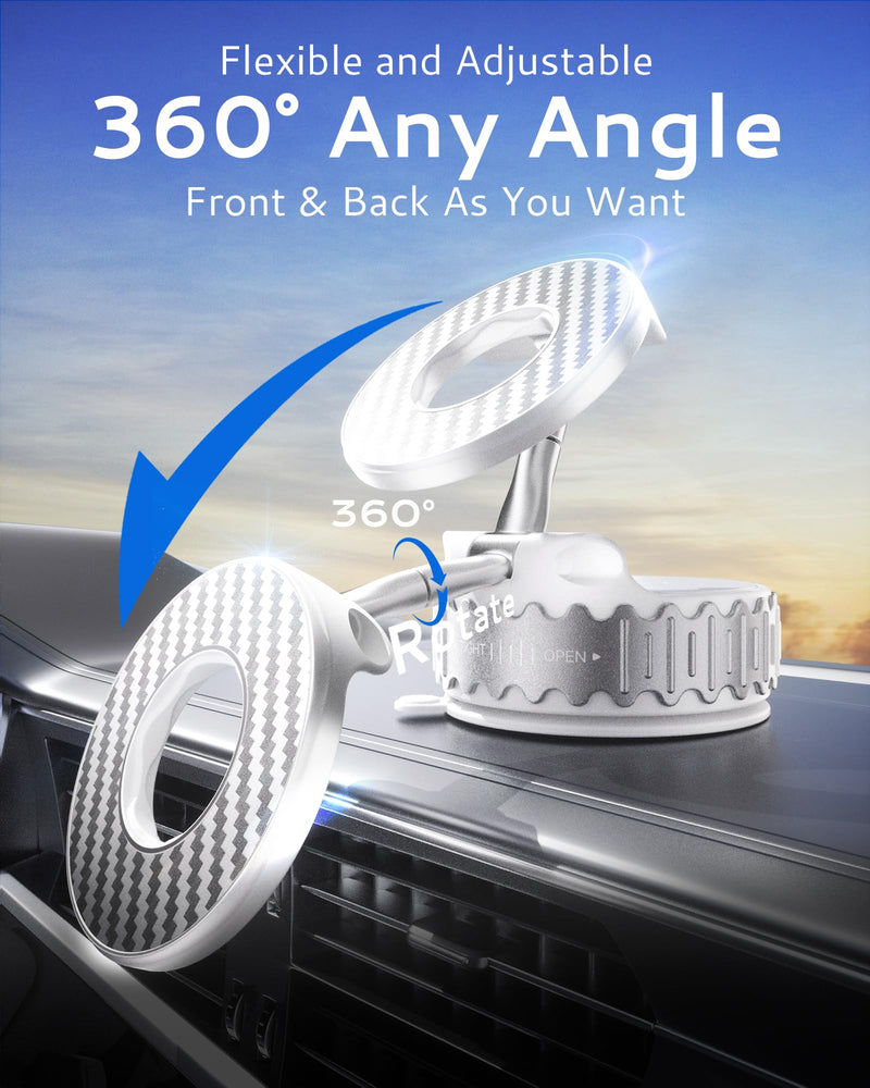 BEBEAR Car Phone Holder for Magsafe [78+LBS Hyper Suction & 4400gf Strongest Magnetic] 360°Adjustable Car Phone Mount, Phone Holders for Car/Gym/Mirror for iPhone 16 Pro Max & Android - White