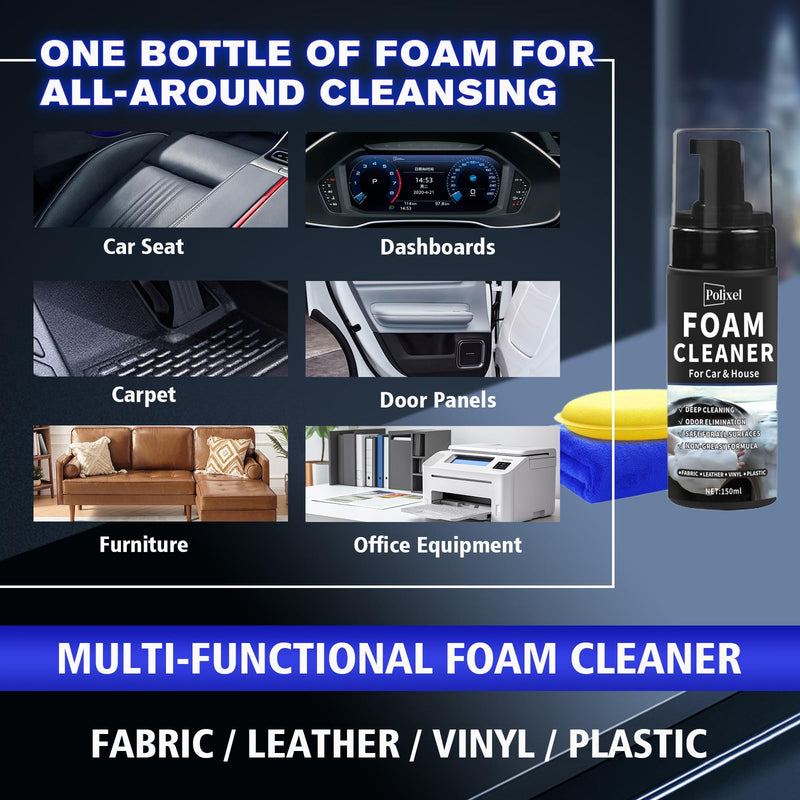 Multifunctional Foam Cleaner for Car - Car Interior Cleaner & Deep Stain Remover for Home, Car Seat Cleaner, Powerful Foam Removes Dirt and Stains from Fabric and Carpets - 5oz / 150ml