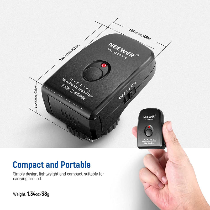 NEEWER 2.4G Remote Trigger, Wireless Transmitter with 16 Channels 49.2 ft/15m Transmission Distance Only for NEEWER Vision4, ML300 Studio Strobe (VC-816TX)