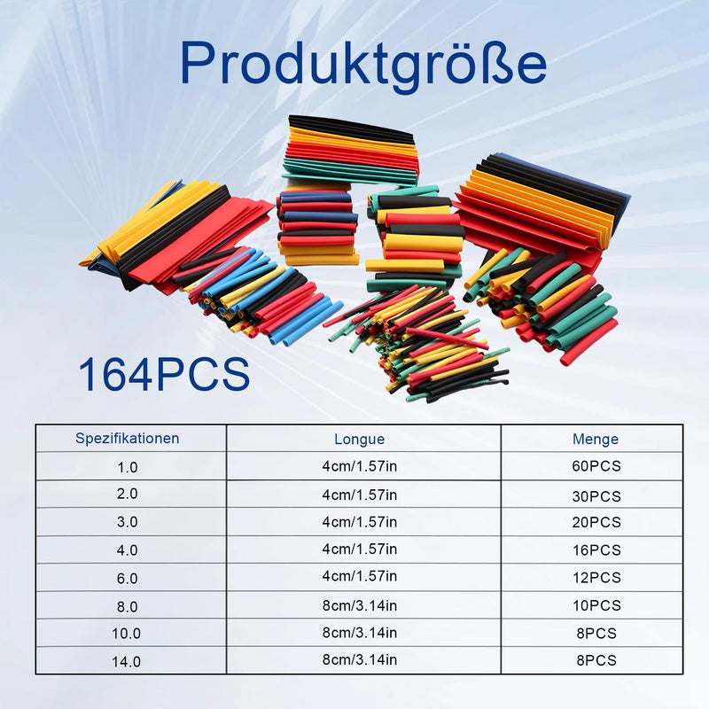 Heat Shrink Tube Set, Heat Shrink Tubing Waterproof Pack of 164 | Insulation tape colored set, heat shrink tubing industry, perfect for electrical insulation, cable repairs