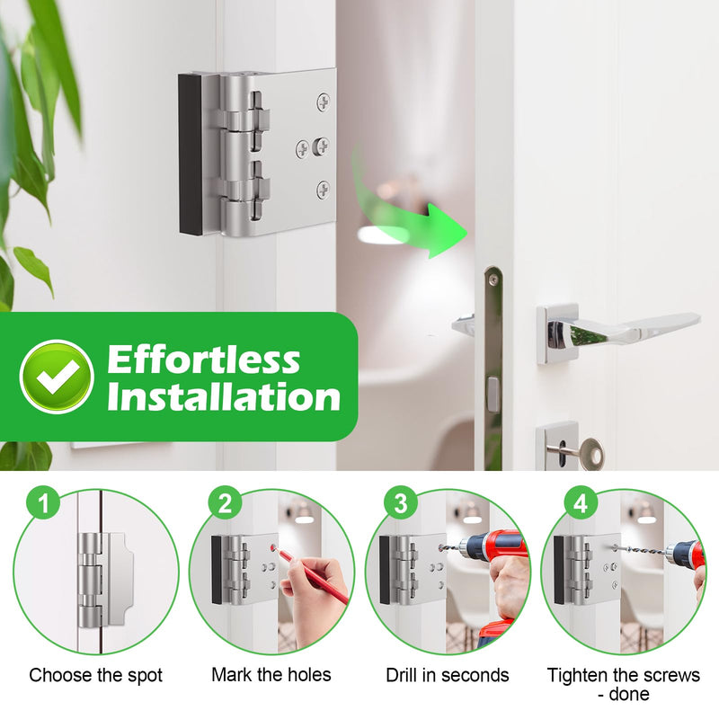 Home Security Door Lock, Upgraded Non-Spring and Flip Design for Easy to Open, Withstands 1200 lbs Force, Childproof Door Reinforcement Lock for Inward Swinging Doors, Silver, 2 Pack New 2 Pack