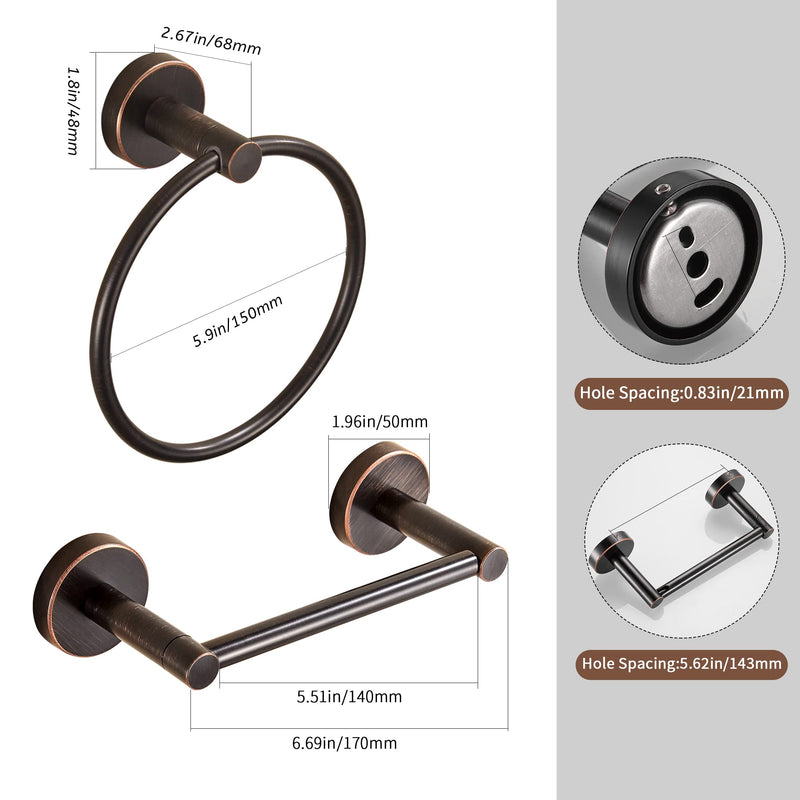 Bronze Toilet Paper Holder Towel Ring,Oil Rubbed Bathroom Hardware Set,Hand Towel Holder Wall Mount Tissue Roll Holder with Double Post Bath Accessories SUS304 Stainless Steel 2pc Oil Rubbed Bronze 2 Pieces
