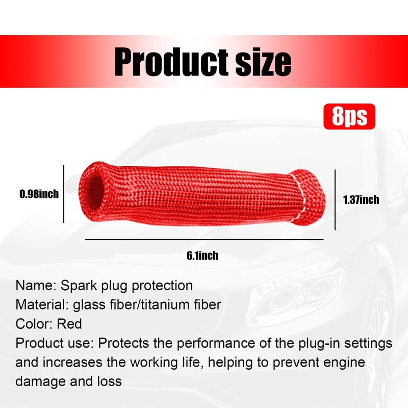 Pack-8 Spark Plug Protect Boot, 1200°F Spark Plug Heat Cover, Leak-proof High Temperature Resistant Insulator Sleeve for Most Cars SUVs and Trucks (Red) 8 PCS Red