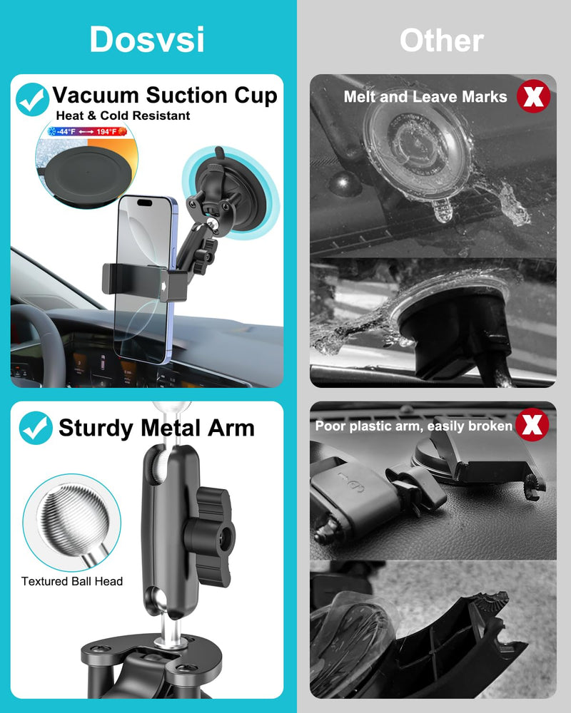Tractor Phone Mount, [Metal Arm & Clip] Super Suction Cup Cell Phone Holder for Tractor Cab, Windshield Phone Stand for Heavy Duty Equipment, Excavator, Fits iPhone 16 15 14, Galaxy, 4-7" Phone