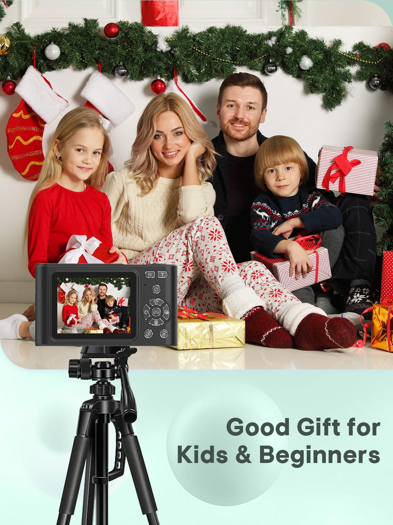 Digital Kids Camera 1080P Vlog Camera with 64GB, Lanyard, 16X Zoom Anti Shake, Card Reader 44MP Compact Portable Point Shoot Digicam for Kid Teen Girl Boy Christmas Halloween Thanksgiving(Black) Black