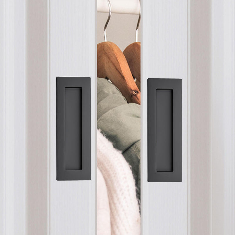JOY DECOR 8 Pack Pocket Door Handles, 5.9" Rectangular Recessed Pulls for Sliding Closet and Barn Doors, Black Flush Finger Pulls 5.9 inches Black Rectangular