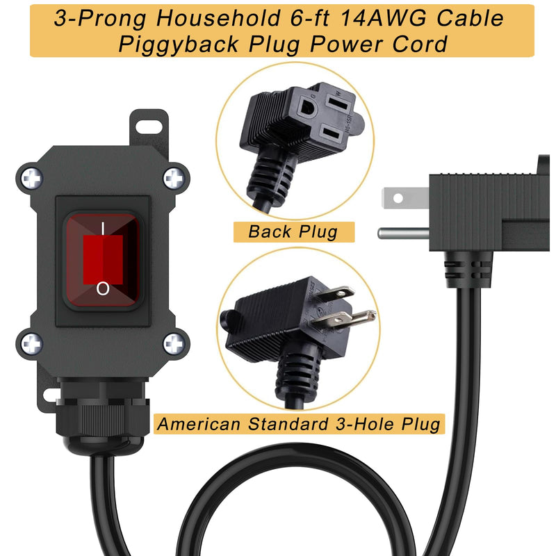 Inline Cord Switch with 16.5ft 14AWG Cable Piggyback Plug(3-Pronged), IP67 Waterproof Switched Extension Cord, AC/DC 20A-125V, 16A-250V Inline Power Switch (16.5FT)