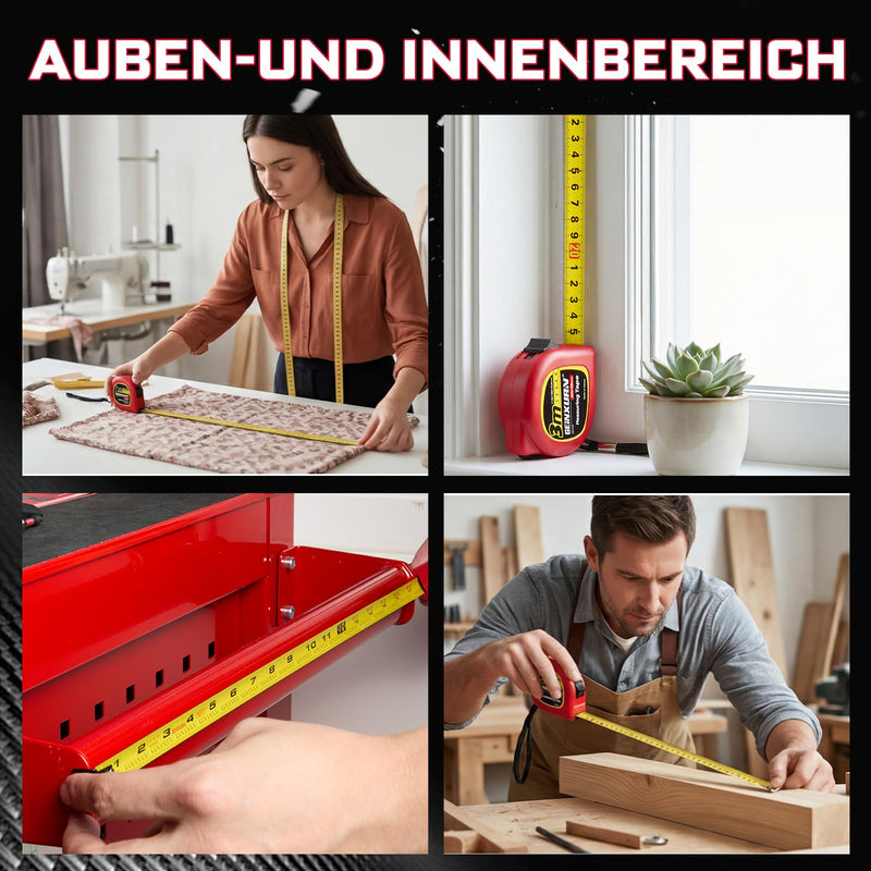 GEINXURN Set of 5 Tape Measure 3 m, ABS Plastic Housing, Steel Tape, Automatic Retraction & Lock, Robust Tape Measure with Belt Clip, Carrying Strap, Accuracy Class II for Private and Industrial 5 pieces