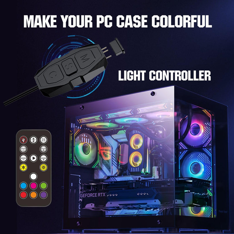 ARGB Controller Kit 5V 3PIN Aura PC RGB Controller, SATA Power Supply RGB Fan Controller, Computer ARGB Controller PC Fans Hub , with 17 Key Remote Controller ARGB Fan hub Controller