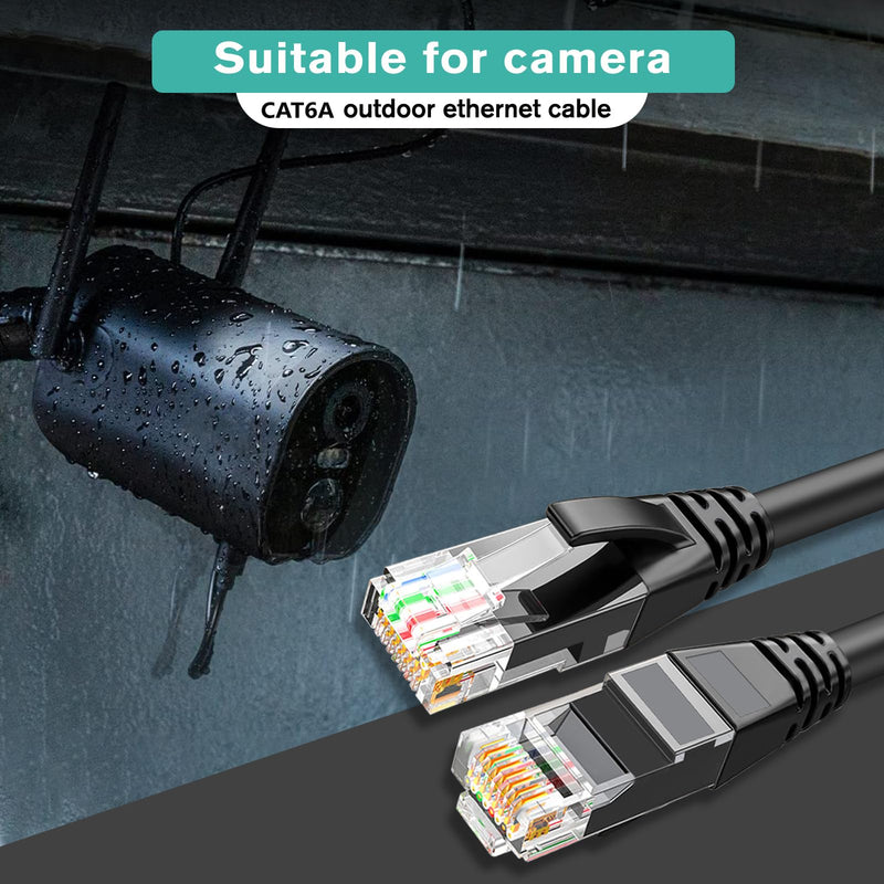 Ercielook Cat6a Outdoor Ethernet Cable150ft, High Speed 24AWG 10Gbps CCA UTP Network Cable, Direct Burial LLDPE UV Jacket LAN Cable for Router, Modem, POE Camera 150FT Black