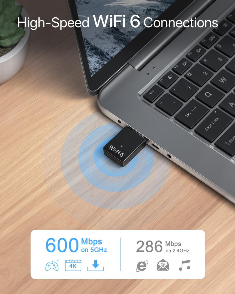 BrosTrend AX900 USB WiFi Adapter for Desktop PC Laptop, Mini WiFi 6 Adapter for Windows 11/10/7, Wi-Fi 6 USB Dongle Dual Band 5GHz 600Mbps + 2.4GHz 286Mbps, Wireless Dongle, Wi-Fi Stick USB2.0