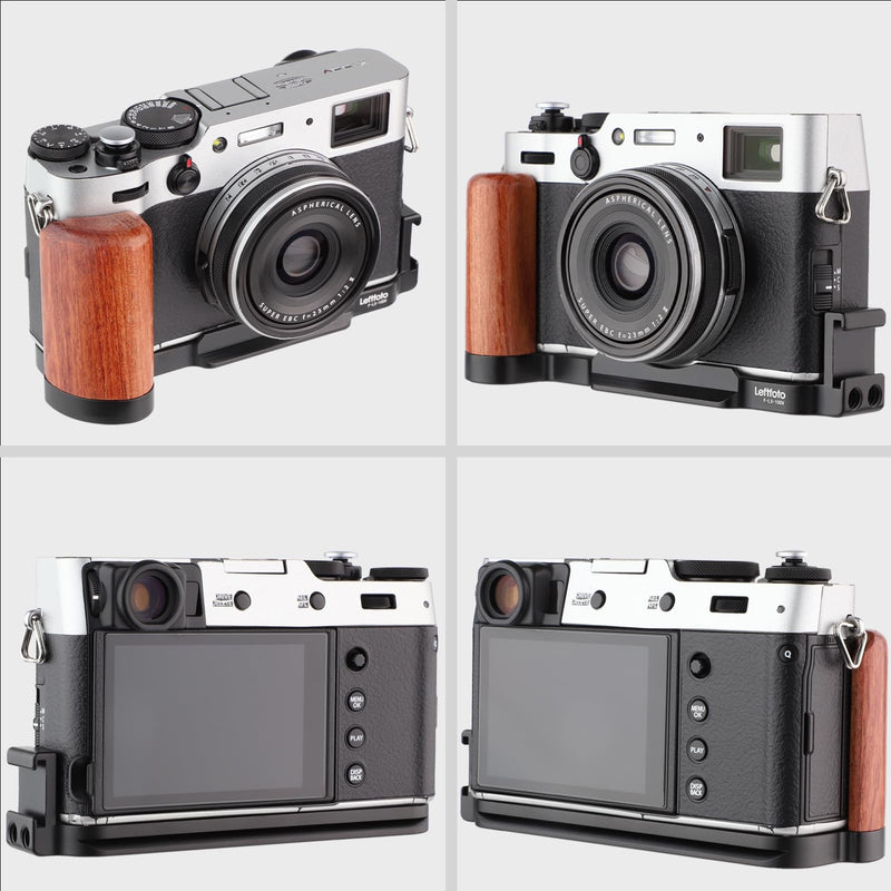 Leftfoto X100V Camera Handgrip L Plate Bracke with Wooden Grip for Fujifilm X-100V Vlog Digital Camera,with Arca Swiss Type Bottom Plate and Cold Shoe