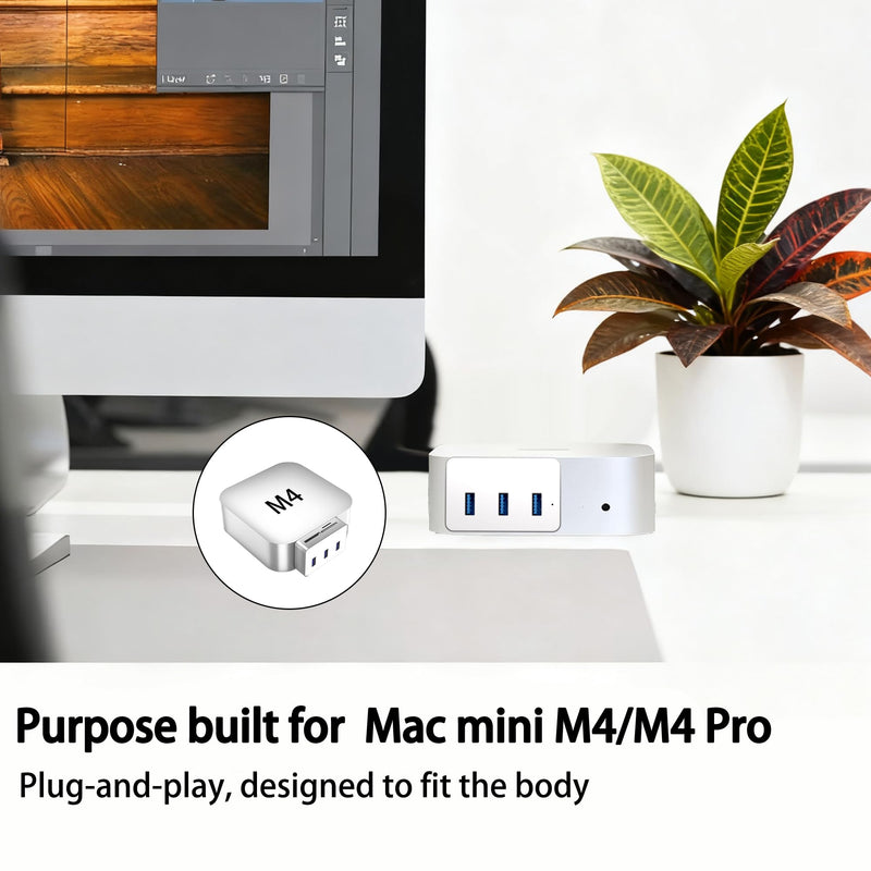 USB C Hub for Mac mini M4/M4 Pro with M.2 Nvme SSD Enclosure, 6 in 1 Mac mini M4 Dock with 3 * 5Gbps USB 3.0, SD/TF Car Slot, Mac mini M4 Nvme Adapter Fits 2230/2242/2260/2280