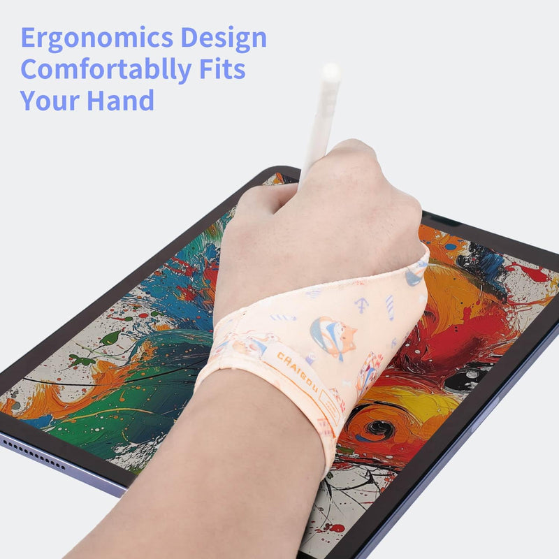 Artist Drawing Glove Art Two-Finger Glove Animal Print for Drawing Tablet/Pen Display/iPad for Right and Left Hand Yellow S