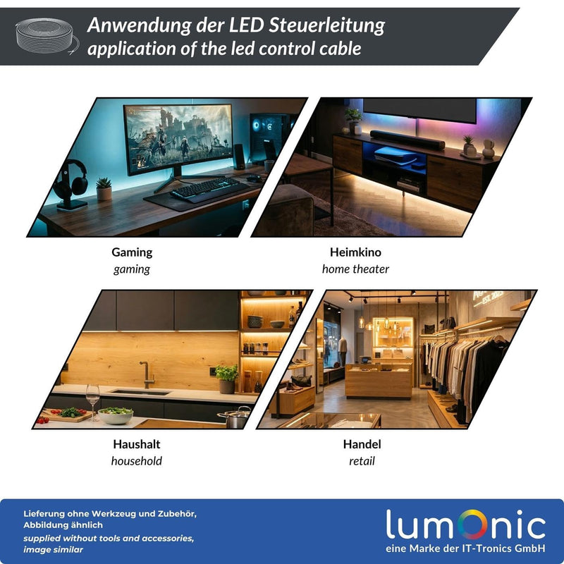 Lumonic 5 x 0.34 mm² RGBW LED Control Cable, Black, 5 m, Sleeved 5-Core Cable, Flexible, LiYY Extension, Power Cable, LED Cable, Control Cable 5 metres