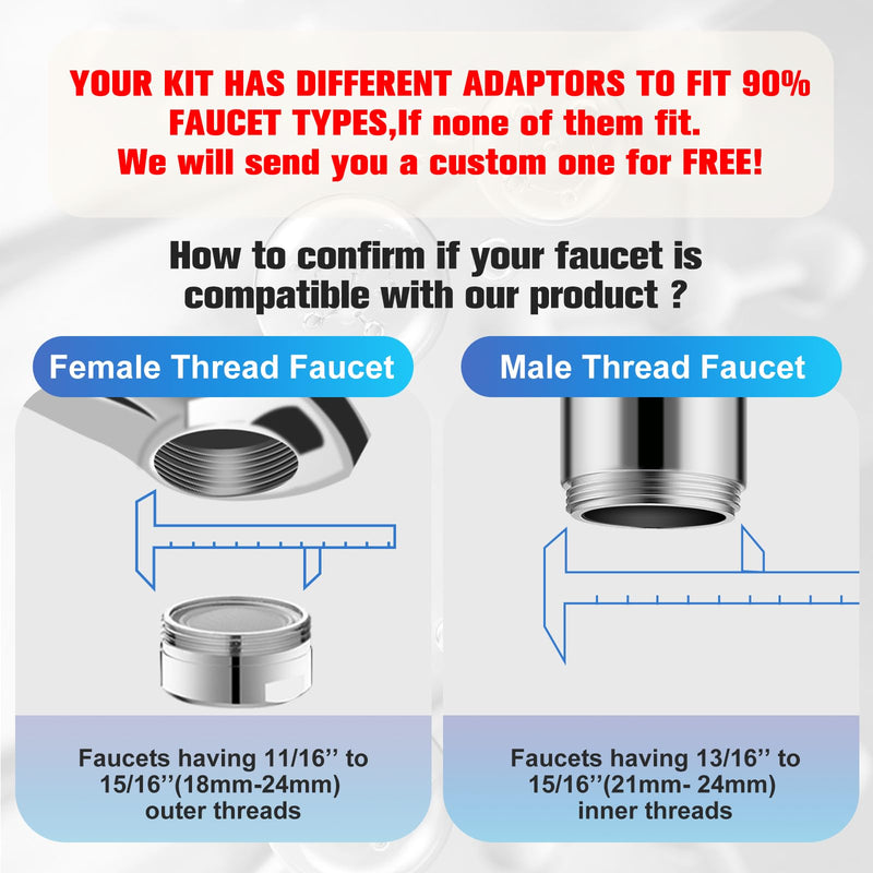 4 Modes Multifunctional Kitchen & Bathroom Water Filter for Sink Faucet with 2pcs Replacement Filters - 99.9% Chlorine Removal - Skin Hydration in 2 Weeks-Compatible with Most of Faucet A-Grey
