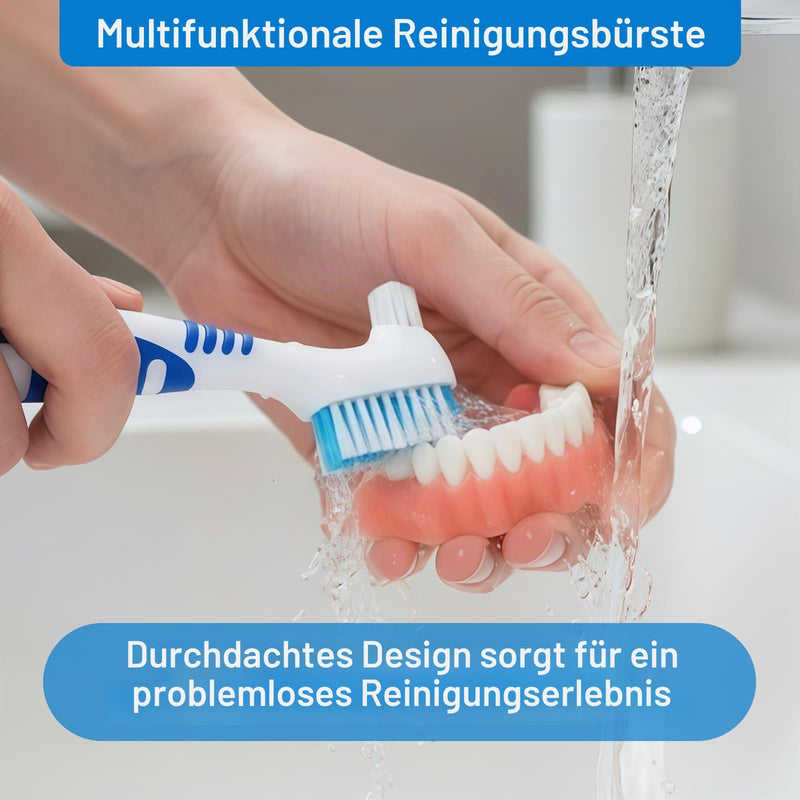 Flintronic Pack of 4 Double-Sided Denture Cleaning Brushes, Soft Denture Brush, Toothbrush for Prostheses, Multilayer Bristles for Cleaning False Teeth Pack of 4 Brushes