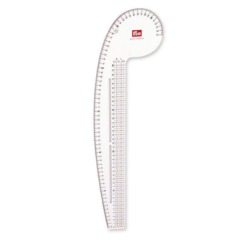 Prym 611501 curve ruler for armhole, arm ball, shoulder and neck, plastic, transparent, 2.5 x 40 cm scale