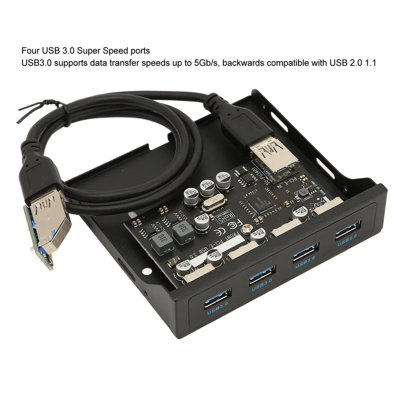 Front Panel PCIE to USB 3.0 Hub with 4 Port, 3.5 Inch PC Front Panel Internal Card Reader PCIE USB Adapter with 4 X USB3.0 Output Port for Computer Case Front Bay