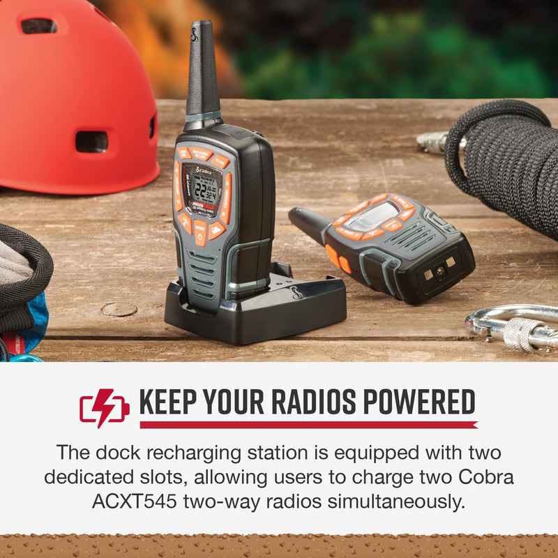 Cobra ACXT 500 Dock Charging Station for 2 Walkie Talkies with UBS Charging Cable - Dual Desktop Portable Charger, Compatible with ACXT545 Model