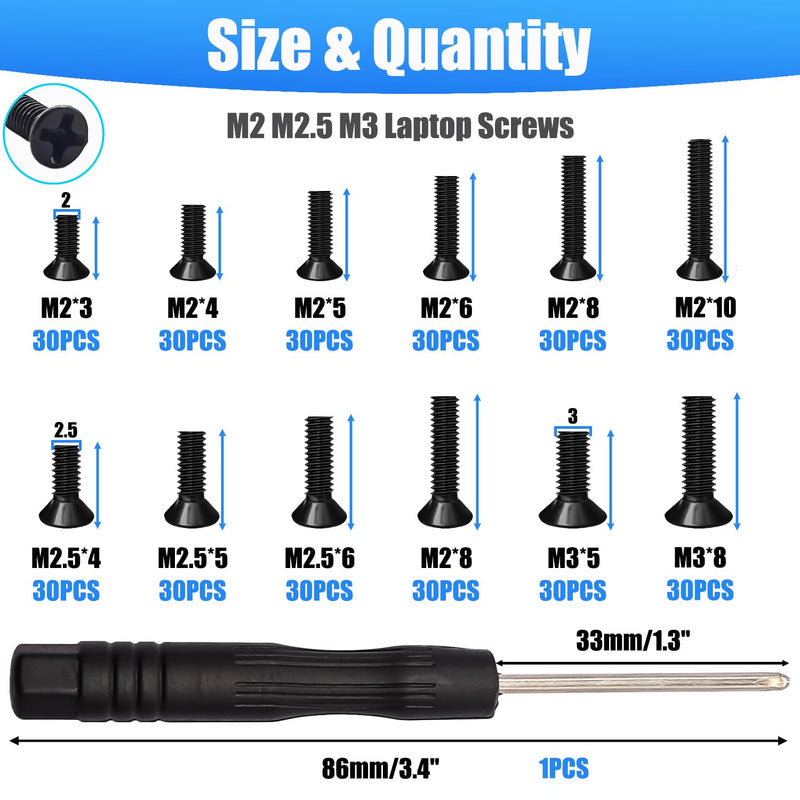 360Pcs Laptop Screws Notebook Computer Tiny Screw Kit 12 Sizes M2 M2.5 M3 Laptop Replacement Computer Screws for Motherboard SSD PC Fan Hard Drive
