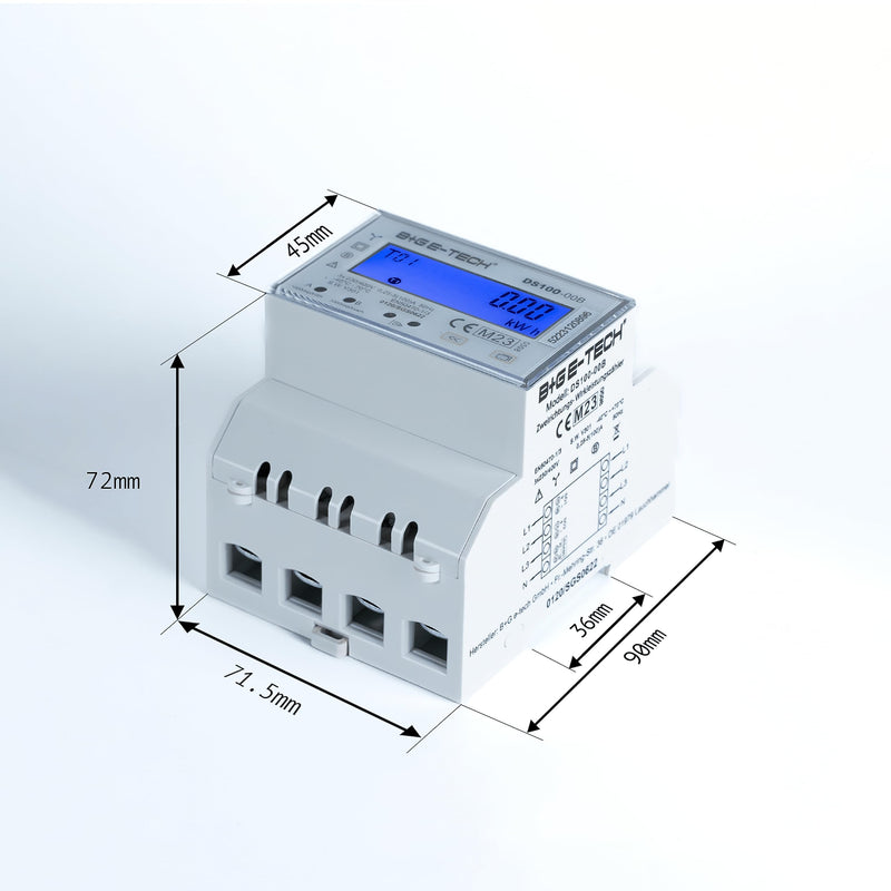 Electricity meter [DS100] 3 phase bi-directional three-phase current meter for DIN rail with RS485 Modbus-RTU, DLT654, S0 pulse or DI signal input | DS100-00B (with 2x S0 and RS485) DS100-00B (with 2x S0 and RS485)