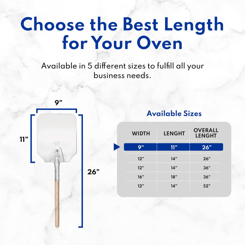 New Star Foodservice 50219 Aluminum Pizza Peel, Wooden Handle, 9 x 11 inch Blade, 26 inch overall 9" x 11" x 26"