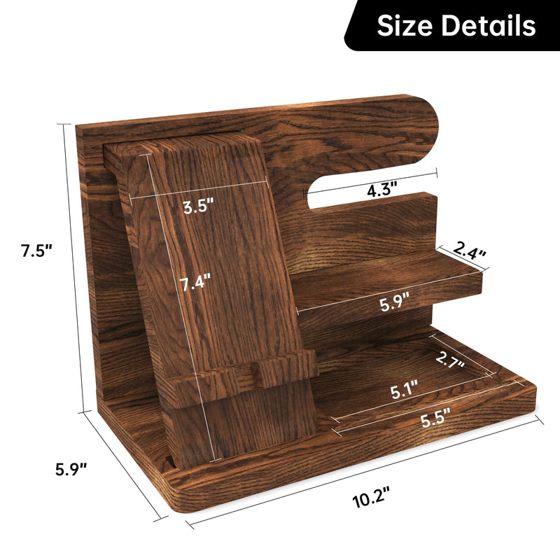 Birthday Gifts for Men Wooden Phone Docking Station Organizer Dad Birthday Nightstand Organizer Desk Wood Gifts Valentines Day Gifts brown