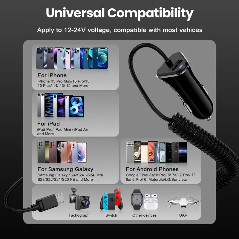Fast Car Charger USB C 3.4A for iPhone 15/15 Pro/15 Pro Max/15 Plus 14 13 12 11,Type C Car Fast Charging Adapter for Samsung Galaxy A15 5G A54 A55 A14 S24 Ultra S23 S22 S21,Google Pixel 8a 8 Pro 8 7 6