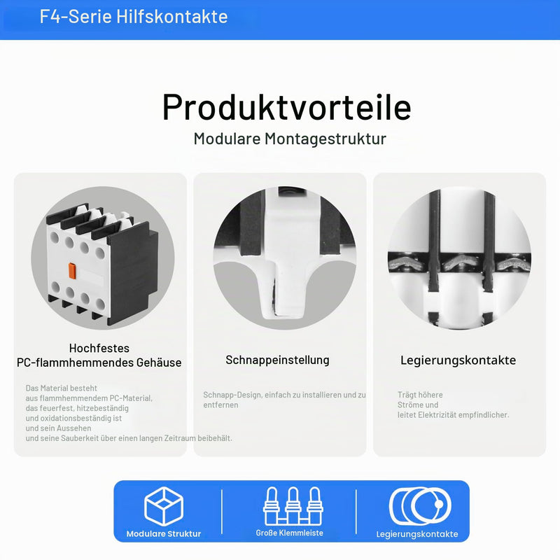 Heschen AC Contactor Auxiliary Contact Blocks F4-22 4 Pin 2NO 2NC Contacts Front Mount Screw Connector Fits CJX2 Series AC Contactors